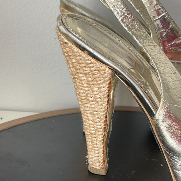 Yves Saint Laurent YSL Square Toe Gold Slingback High Heel Size 38 7.5 US - Picture 10 of 13